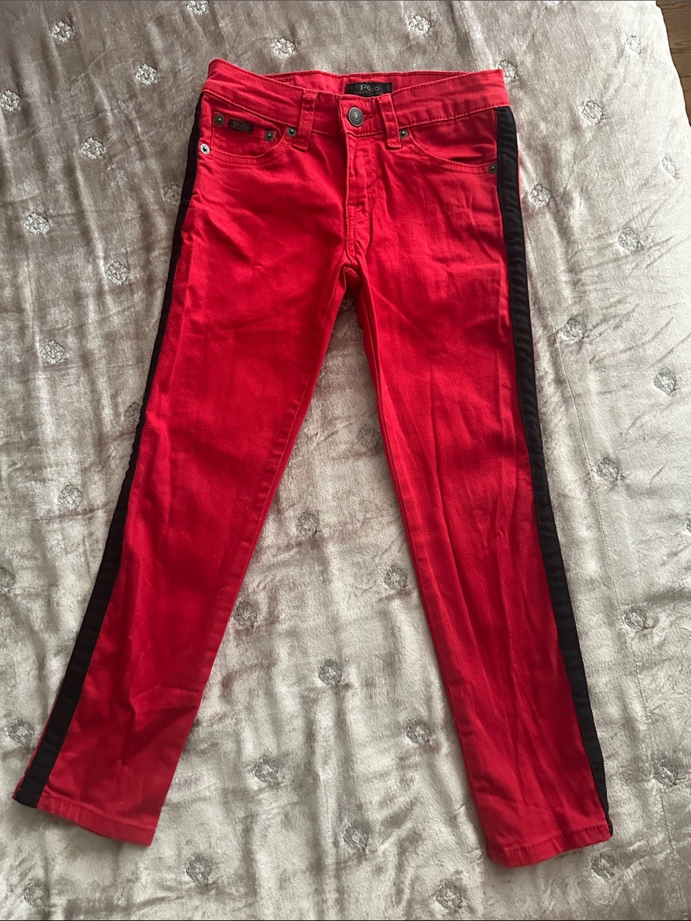 Kids Polo by Ralph Lauren Red Skinny Jeans with Black Side Stripe